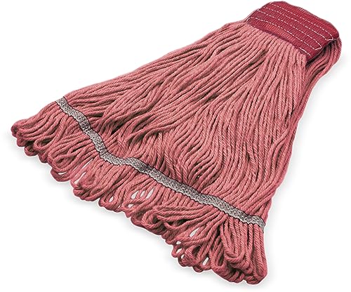 Image of SPARTA Flo-Pac Cotton Mop Head, Loop-Ended, Wide Band with 5 inch Red Band for Organized Cleaning, Large, Red