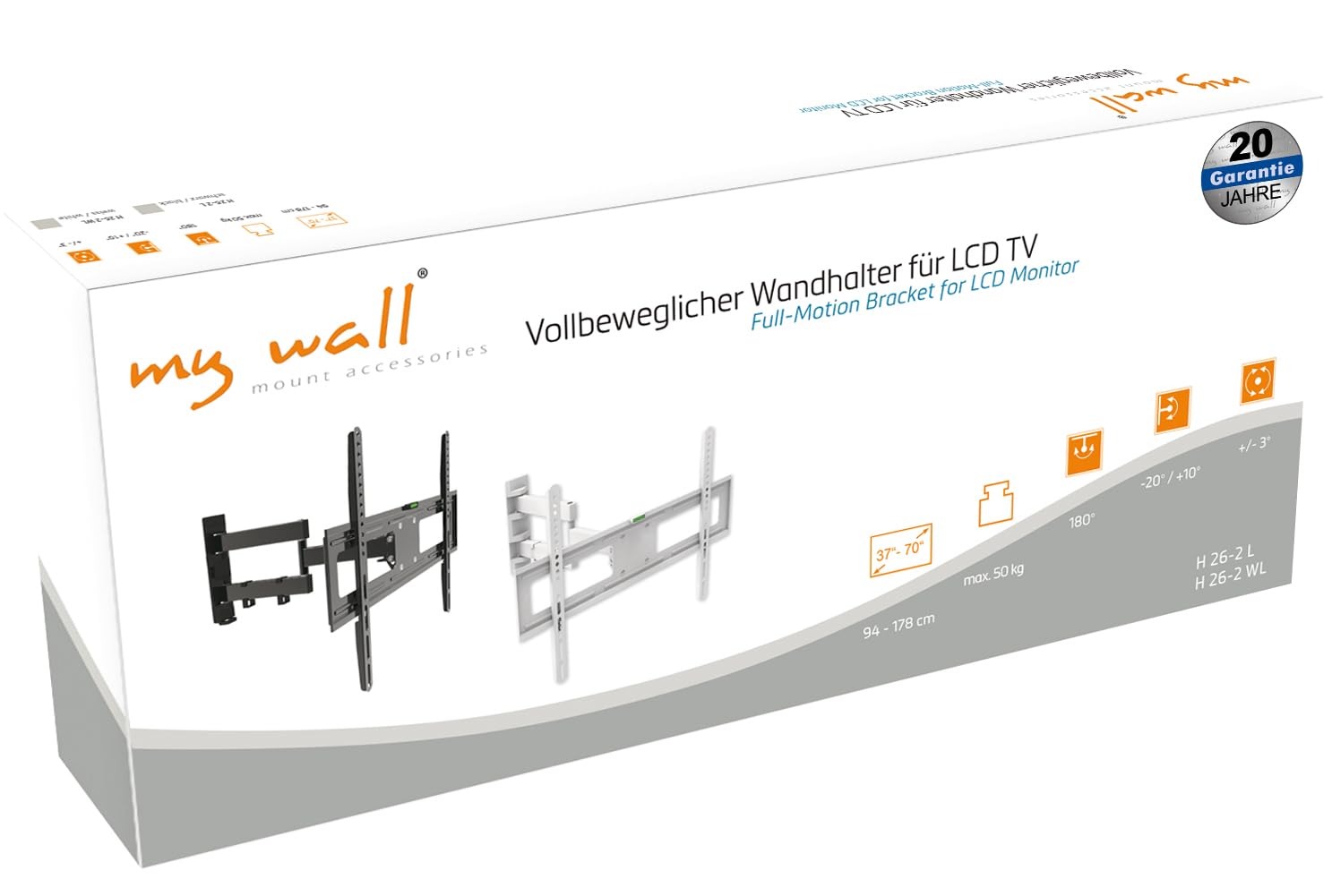 My Wall H26-2WL - Supporto da parete per TV My Wall da 94,0 cm (37) - 177,8 cm (70), inclinabile + girevole, girevole