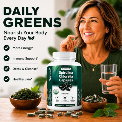 Teaveli Organic Spirulina and Chlorella Capsules
