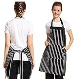 Nuevo Y De Alta Calidad. YWSTYllelty Delantal Personalizado Chef con herramienta de 2 rayas delantal de cocinero ajustable bolsillos negros babero cocina, y bar Delantal De Cocina 3 Bolsillos (Black, One Size)