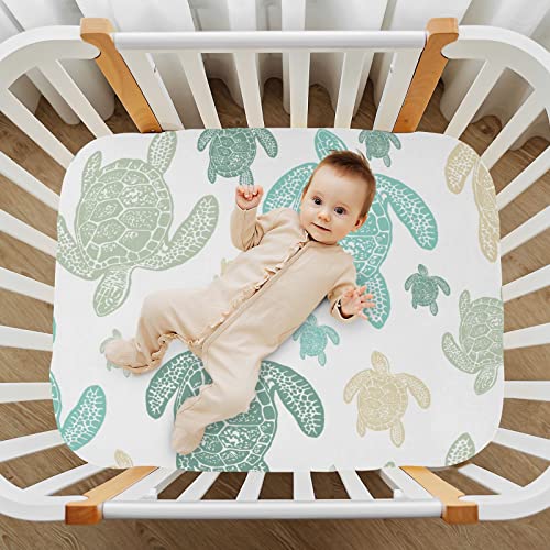 Image of Sea Turtle Crib Sheets, Crib Sheets for Boys Girls, Breathable Soft Standard Toddler Crib Sheet 52 X 28 Inches