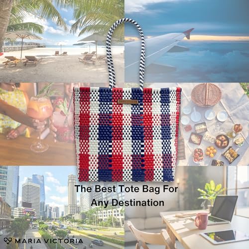 Image of MARIA VICTORIA Women's Handcrafted Plastic Tote Bag Medium Size, Waterproof, Stylish Design, Ideal for Spring, Summer Use, Versatile for Daily Activities, Travel, Gift-Ready, Americana250 Medium