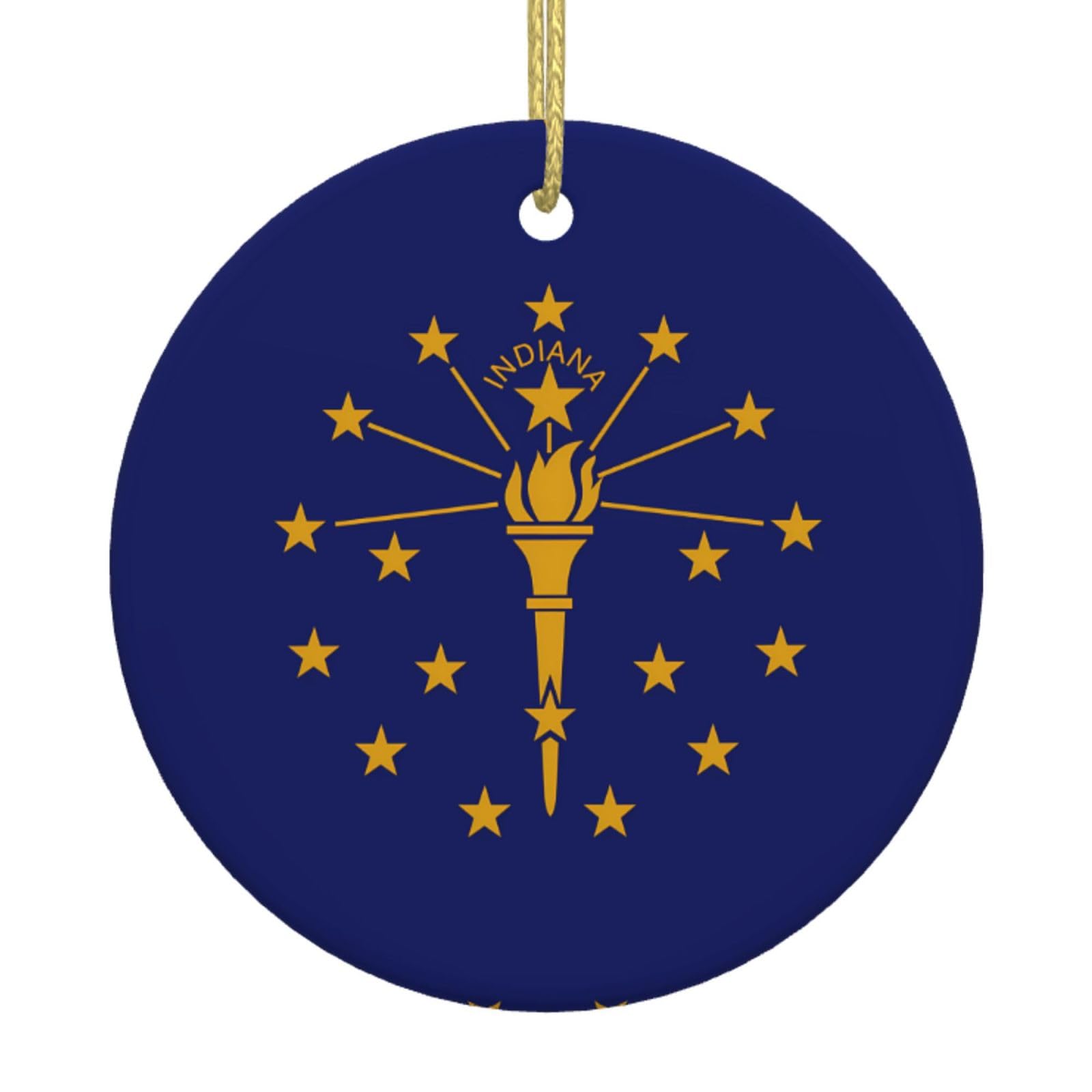 Indiana State Flag Printed Christmas Tree Ceramic Ornaments Holiday Decoration Christmas Unique Pendant for Christmas Party