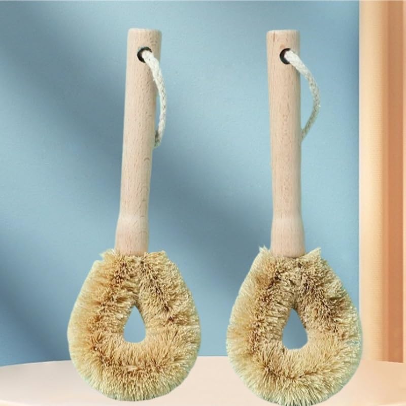 Coconut Palm Household Long Handled Kitchen Dishwashing Wood Cleaning Pot Brush image 2