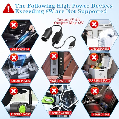 Image of USB to Cigarette Lighter Socket, 5V USB A Male to 12V 8W Adapter Converter Power Cable Car Charger Plug for Dash Cam, GPS, LED Light Strips, Car Purifier, E-Dog, Automotive Electronics