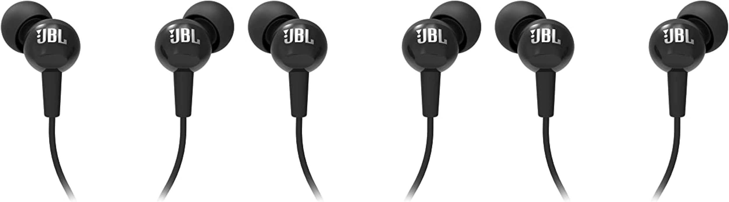 JBL C100SI Wired in Ear Headphones with Mic, Pure Bass Sound, One Button Multi-Function Remote, Angled Buds for Comfort fit (Black) (Pack of 3)