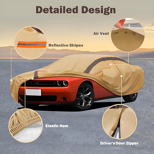 Image of Car Cover Waterproof All Weather Compatible with Dodge Challenger SXT, GT, Hellcat, R /T, SE, Daytona, SRT, SRT8, Outdoor Anti-UV Sun Rain Protection Full Exterior Cover