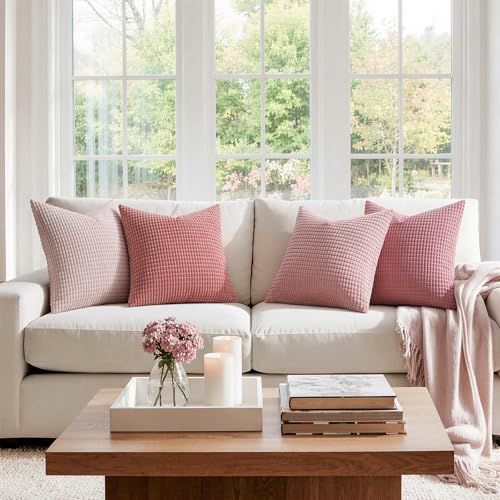 MIULEE Rosa Serie Dekorative Kordsamt Kissenbezug 60x60 4er Set Sofakissen – Ansicht 3
