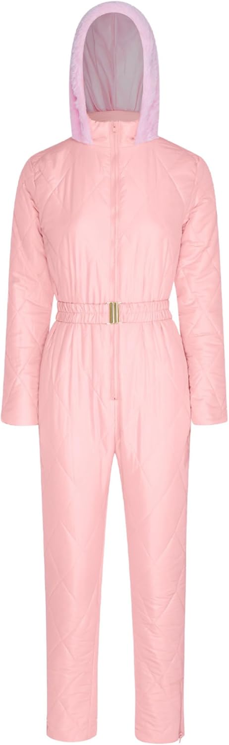 Women's Ski Suit One Piece Jumpsuits Winter Outdoor Ski Overalls Waterproof Snowboard Outfits Pink 3X-Large