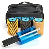 XCMAN スノーボード用ナイロン、ブロンズ、コルク、馬毛ブラシ ロータリーブラシ、シングルシャフト(ハンドル)の４点セット、100 mm長さ (ナイロン、コルク、馬毛ブラシ、シングルシャフト(ハンドル))