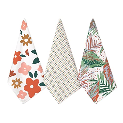 Folkulture Spring Kitchen Towels with Hanging Loop, Set of 3, 100% Cotton Dish Towels for Drying Dishes, Tea Towels or Decorative Kitchen Hand Towels for Farmhouse Décor (Spring Affair)