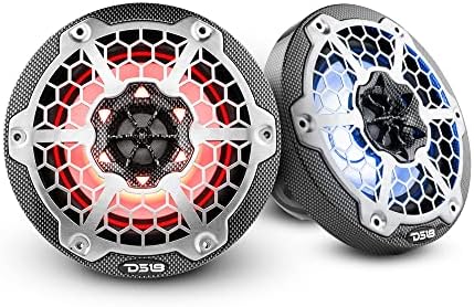 DS18 Hydro CF-65M - High End Carbon Fibre Coaxial Speaker Pair - 2-Way Marine Speaker w/Integrated RGB Lights - 375 Watt - 100% UV Stable - Water Resistant Speakers - 6.5 Inches