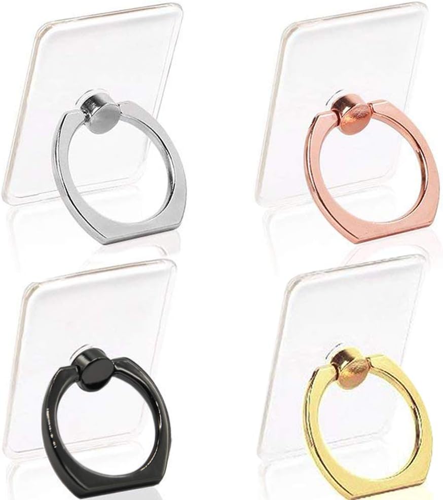 IHUIXINHE Cell Phone Ring Holder, 4PCS 360 Degree Rotation and 180 °Flip Transparent Finger Ring Stand Holder Kickstand Compatible with Most of Smartphones Tablet and Phone Case (Square)