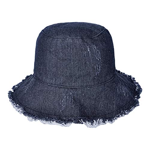 Zlyc Women Fashion Outdoor Washed Cotton Denim Bucket Hat Sun Hat (Denim Black) #TOP1