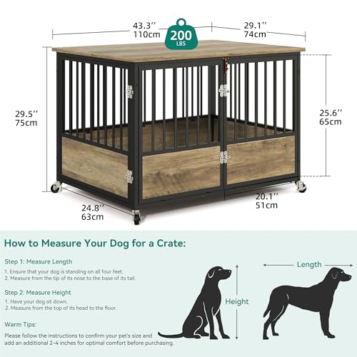 YITAHOME-43-Dog-Crate-Furniture-with-Wheels-Heavy-Duty-Wood-Dog-Cage-Table-with-Double-Doors-Chew-Resistant-Wooden-Dog-Kennel-Indoor-for-Large-and-Medium-Dogs-Greige YITAHOME 43 Dog Crate Furniture with Wheels Heavy Duty Wood Dog Cage Table with Double Doors Chew Resistant Wooden Dog Kennel Indoor for Large and Medium Dogs Greige