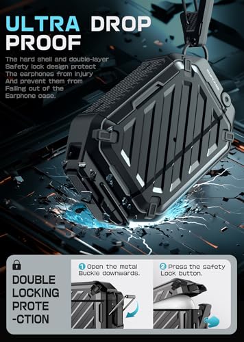 Image of SUPCASE for AirPods Pro 3 Case with Lock & Carabiner, IP68 Waterproof, Compatible with MagSafe, Military-Grade Protection Anti-Scratch Hard Shell Cover for AirPods Pro 3rd Generation 2025, Black