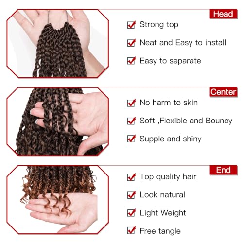 XTREND 10Inch 8Packs Ombre Boho Box Braids Crochet Hair with Curly Ends 14strands/pack Pre Looped Bohemian Messy Goddess Box Braids Hair Extensions Synthetic Bob Goddess Locs Hair for Black Women T30# - Image 3