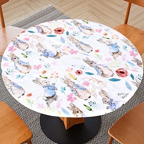 Fitable-Easter-Fitted-Table-Cover-Waterproof-Rabbit-Flower-Elastic-Edged-Tablecloth-Vinyl-Wipeable-Table-Cloth-for-Dining-Table-Dinner-Party-Family-Gathering-Fit-for-45-56-Round-Tables Fitable Easter Fitted Table Cover Waterproof Rabbit Flower Elastic Edged Tablecloth Vinyl Wipeable Table Cloth for Dining Table Dinner Party Family Gathering Fit for 45 56 Round Tables