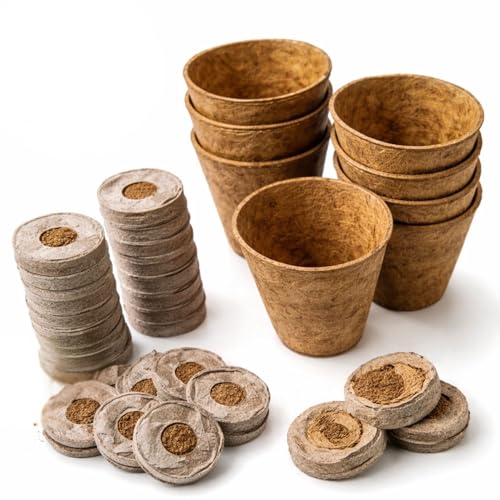 Image of Organic Seed Starter Kit (Kerala Coir) - 5 Biodegradable Coir Pots + 20 Cocopeat Pellets (35 mm) | Zero-Transplant-Shock Seedling Germination Set