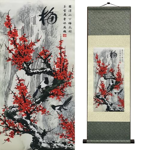 Newscz Bedroom Wall Art Plum Blossom Silk Scroll Art Traditional