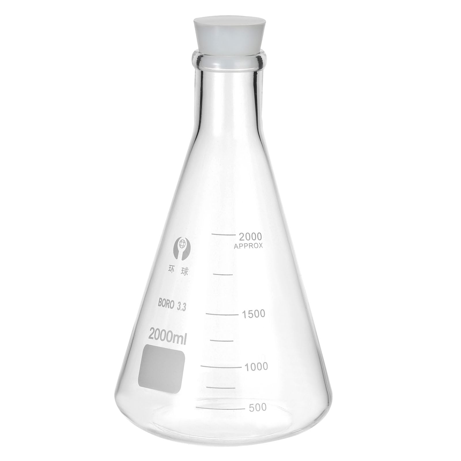 PATIKIL Kolba Erlenmeyera, 2000 ml, 67,6 uncji z wąską szyjką, z silikonowym korkiem, szklane kolby borokrzemowe z nadrukiem podziałki do eksperymentu laboratoryjnego naukowego