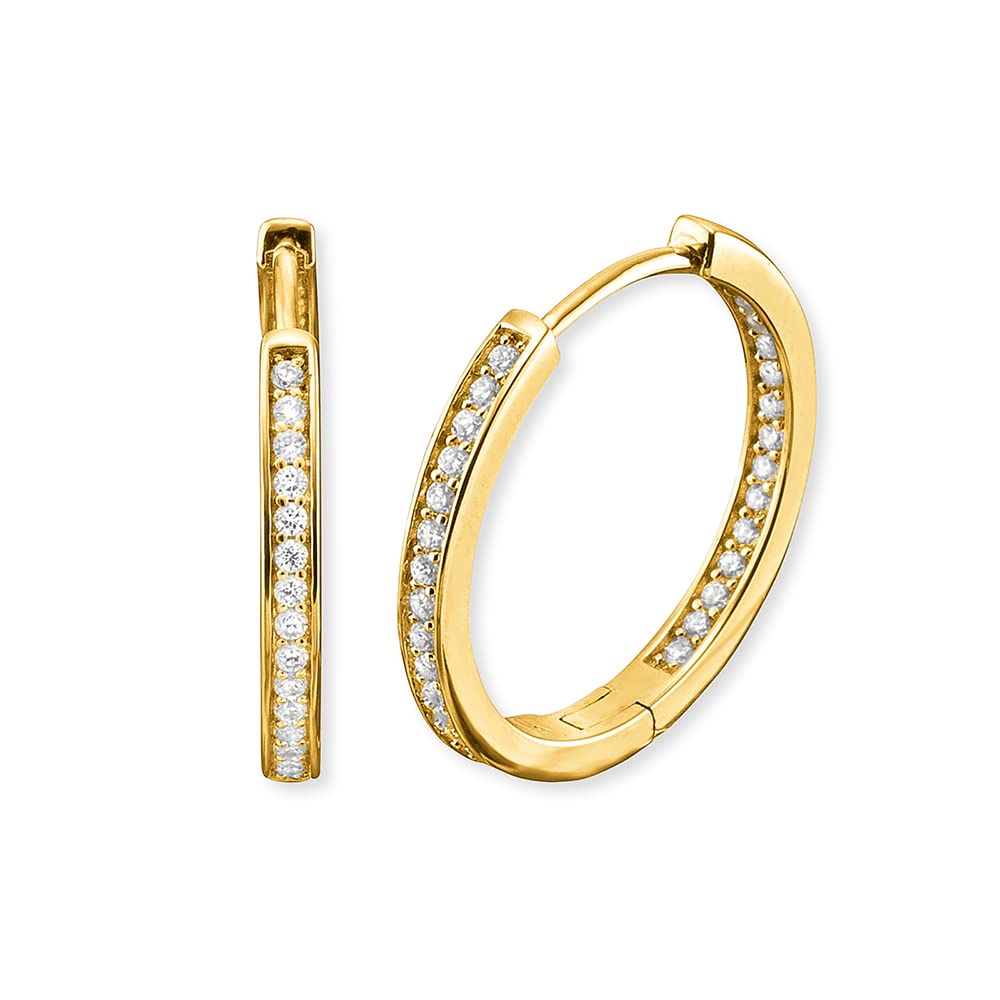 Engelsrufer schlichte Damen Creole Lisa aus vergoldetem Sterling Silber - besetzt mit 64 Zirkonia Steinen - Clipverschluss - nickelfrei - 24 mm