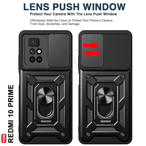 Image of AESTMO Tough Armor Redmi 10 Prime 5G Bumper Back Case Cover | Ring Holder & Sliding Camera Shield Cover | 360 Degree Protection Back Case Cover for Redmi 10 Prime 5G (Black)