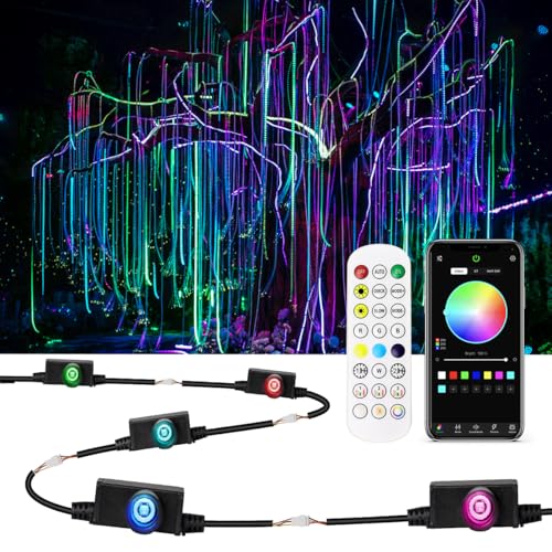 Image of AZIMOM 1600pcs Fiber Optic Hanging Light for Garden Tree Decor Exhibition Indoor Shop Bar Ceiling, 0.03in 8.2ft Flash Point Side Glow Fiber Cable 8Pack Light Source Remote App Control Color Change