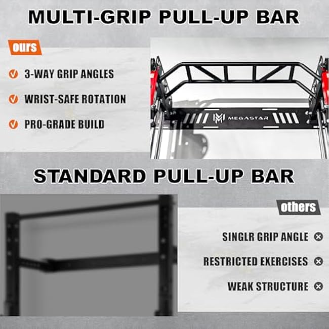 Wall Mounted Power Rack ¨C 1600LB Capacity Compact Commercial Home Gym with Dual Cable Crossover, LAT Pulldown, Multi-Grip Pull-Up Bar & Landmine Attachment for Small Spaces, P67 Striker Red
