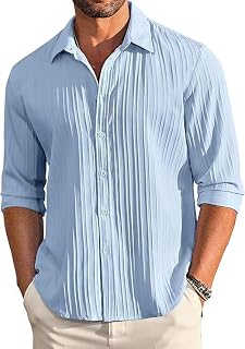 Helken Men's Casual Button Down Linen – Long Sleeve Textured Summer Beach Shirt – Men's Fashionable Lightweight Breathable... Price In India