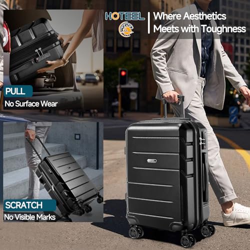Image of Hoteel Luggage Sets 3 Piece, 4-Yr Warranty, PC+ABS Hard Shell Expandable Suitcases with Wheels, TSA Aproved Lock and Carry on Bags, Travel Suit Case Set for Men and Women, (3-Piece, Black)