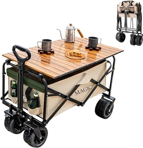 𝗖𝗮𝗿𝗿𝗼 𝗱𝗲 𝗣𝗹𝗮𝘆𝗮 Plegable para Camping, Picnic, etc. Carrito de Mano Convertible en Mesa para Jardín. Carreta de Transporte con Bolsa y Mango Ajustable. Carretilla con Ruedas con Freno. ⭐