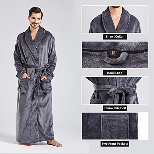 Image of FashGudim Mens Robes Big and Tall Full Length Plush Fleece Long Robe for Men Bathrobe Shawl Collar Warm Winter House Robes