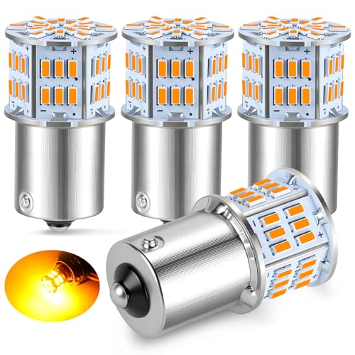iFunyLED 4PCS 1156 LED Bulb Back Up Reverse Light 12V Super Bright 1141 1003 BA15S LED Replacement Light Kit Set for Car Back Up Reverse Tail Brake Turn Signal Blinker Lights - Amber Yellow