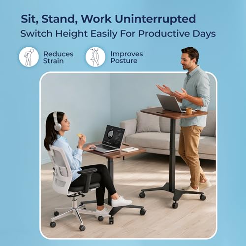 Image of The Sleep Company - AeroMini Electric Height Adjustable Desk | Ergonomic Work from Home Table | 4 Memory Presets | Lockable Wheels | 570 x 500 mm Thick Top | Free Installation | Wooden & Black