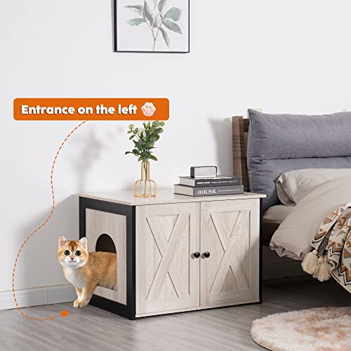 DWANTON Litter Box Enclosure, Cat Litter Box Furniture Hidden, Reversible Entrance Can Be on Left or Right Side, Wooden Cat Washroom Indoor, Fit Most of Litter Box, Beige - Thumbnail 3