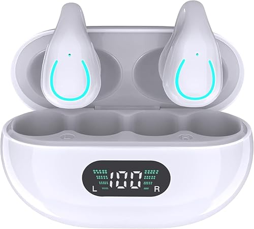 Auriculares inalámbricos verdaderos para orejas pequeñas, auriculares Bluetooth de 48 horas de reproducción IPX7, impermeables, con micrófono,