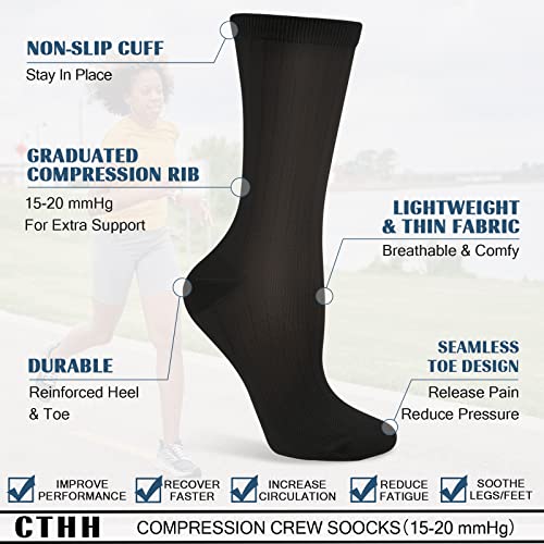 Compression Crew Socks for Women Thin Lightweight (15-20 mmHg) for Athletic Nurse Circulation Support Socks, 4 Pairs2