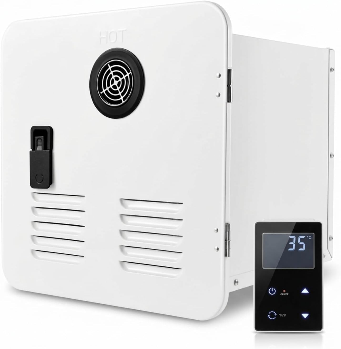 RV Tankless Water Heater 65,000 BTU, On Demand Propane Instant Hot Water Heater with Dual Outlets (Front & Rear), 15x15 Inch Door, 12V DC, Remote Control, CSA Certified for RV, Camper, Trailer – White