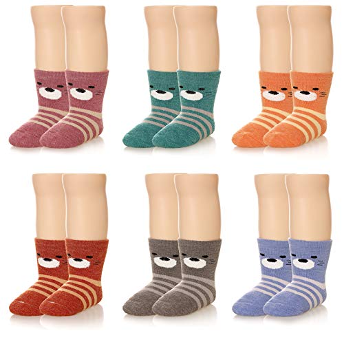 Image of Eocom 6 Pairs Baby Boys Girls Wool Socks Infant Toddlers Kids Unisex Winter Thick Soft Warm Thermal Crew Socks