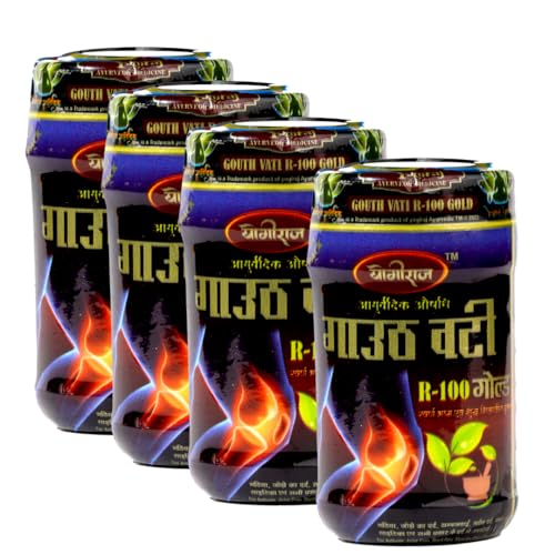 Image of Yogiraj Gouth Vati R-100 Gold | Supports Joint Comfort and Muscle Ease | Ayurvedic Formula, 40 Tab per pack (Pack of 4)