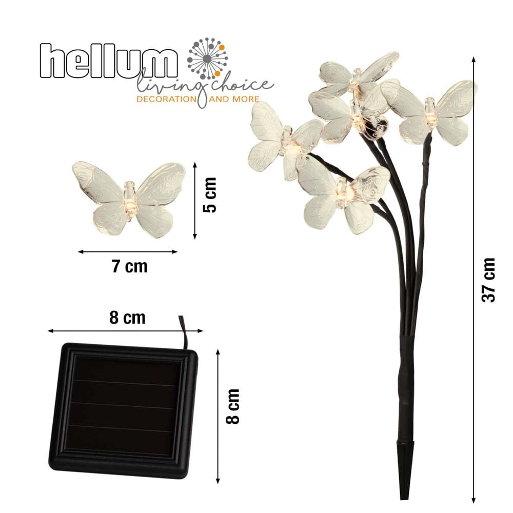 hellum Schmetterling solar, Solarlichter für außen mit 5 warmweiße LED, solar Schmetterlinge Erdspiess, Solarlampen für außen Garten, LED Lampe mit Gartenstäben 350142