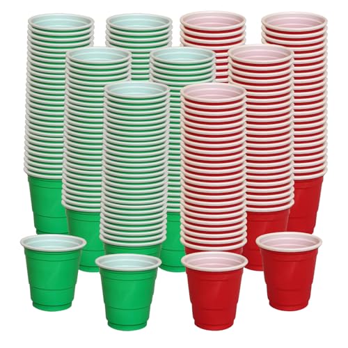HAICN 120Pieces Plastic Cups Multicolor Party Cups Party Theme Drinking Supplies for Kids Adult Outdoor Games Holiday DIY Wedding （2oz） (Red and Green)