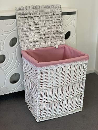 Home Delights New Large White Laundry Basket Pink Lining Bathroom Bedroom Storage Clothes Bag Basket Bin