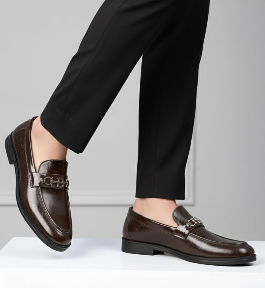 Image of Inklenzo Men's Loafer Black Faux Leather Wedding Slip-On Block Heel Fashion Casual Shoes