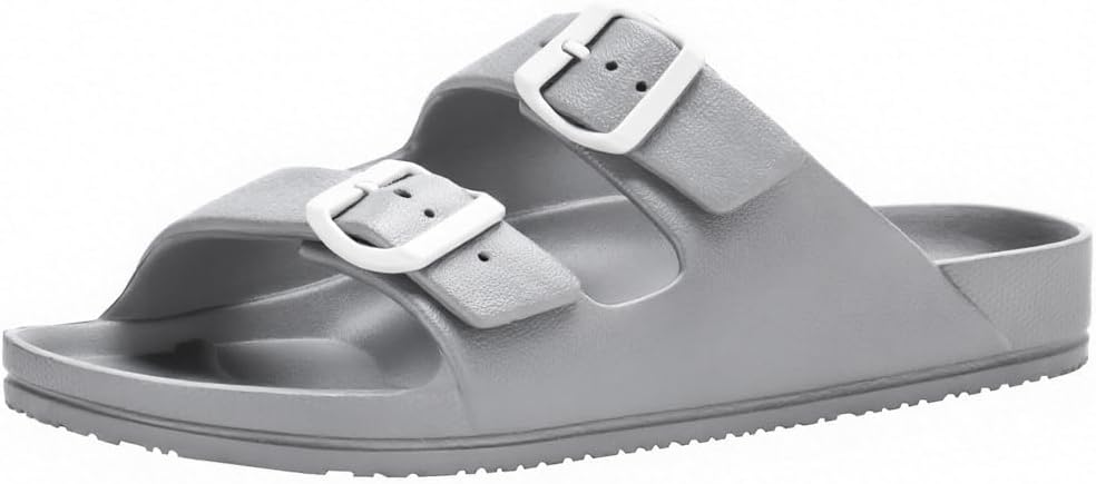 Temi Women's Wide Width Slide Sandals with Adjustable Double Buckles & Medium Arch Support - Comfort Summer Beach Pool EVA Slides for Women