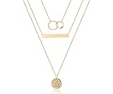 Turandoss Dainty Layered Choker Necklace, Handmade Y Pendant Necklace Multilayer Bar Disc Necklace Adjustable Layering Choker Necklaces for Women