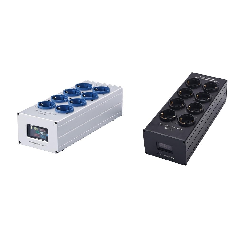 TP80 Plus Netzfilter EU-Standard 6-Fach Steckerdose 3000W 15A EMI-Rauschunterdrückung für Hi-Fi Audio Video System Aluminium Gehäuse Schwarz