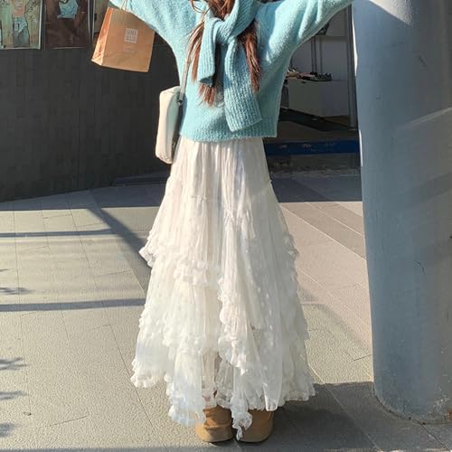 Women's Spring A-line Skirt Elastic Band Long Tiered Lace Skirt for Travel, Beach, Shopping3