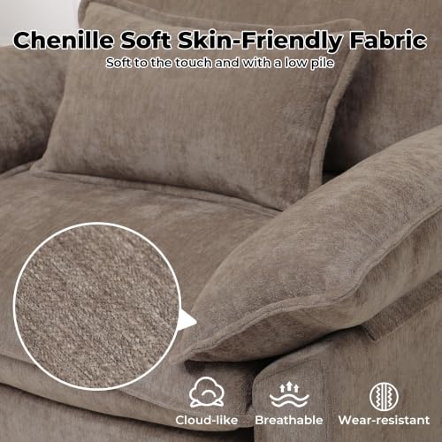 Image of Oversized Accent Chair for Living Room,44 inch Chenille Upholstered Armchair,Modern Cloud Sofa Chair with Extra Thick,Comfy Reading Chair Side Chair for Bedroom Apartment Brown